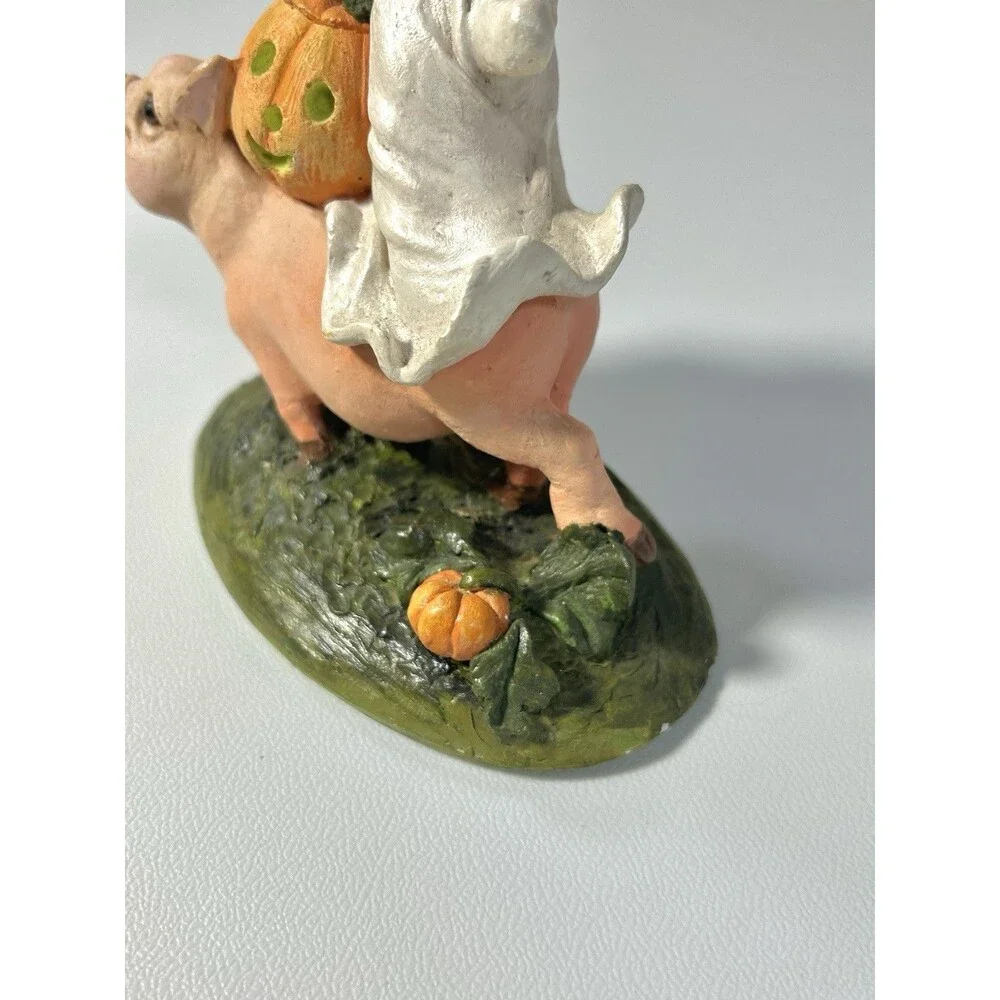 Pete Apsit Ghost Jack o’Lantern Pumpkin Riding Pig Halloween Figurine 1992 Vtg